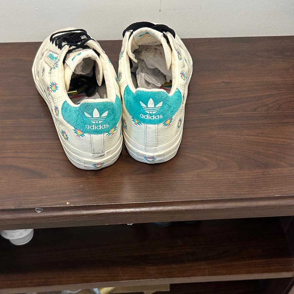 adidas Continental Vulc Sneaker - Cream with Teal and Multicolor Embroidery - Picture 5 of 9